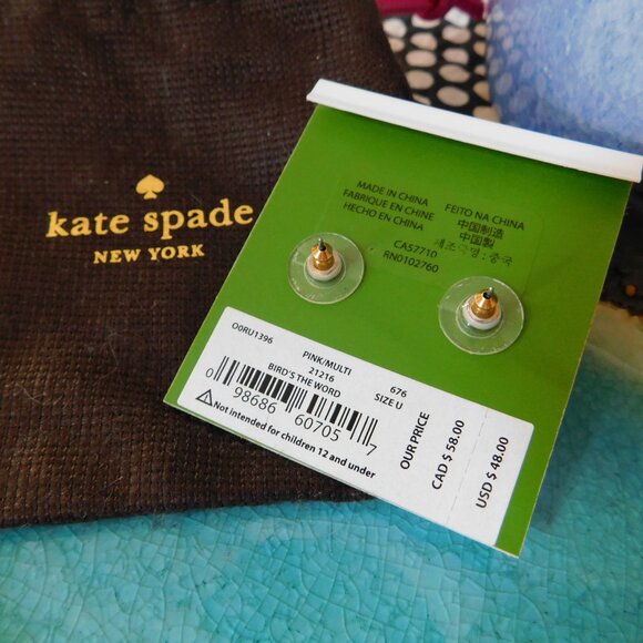 New kate spade NY Bird’s the Word rose gold, pink glass stone flamingo earrings - Picture 5 of 16